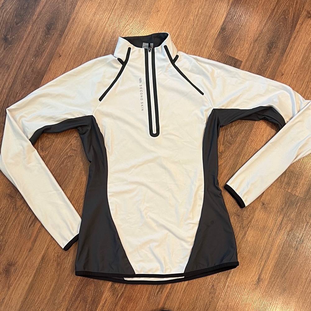 Second Skin - Women's Gray and Cream Quarter-Zip Hoodie